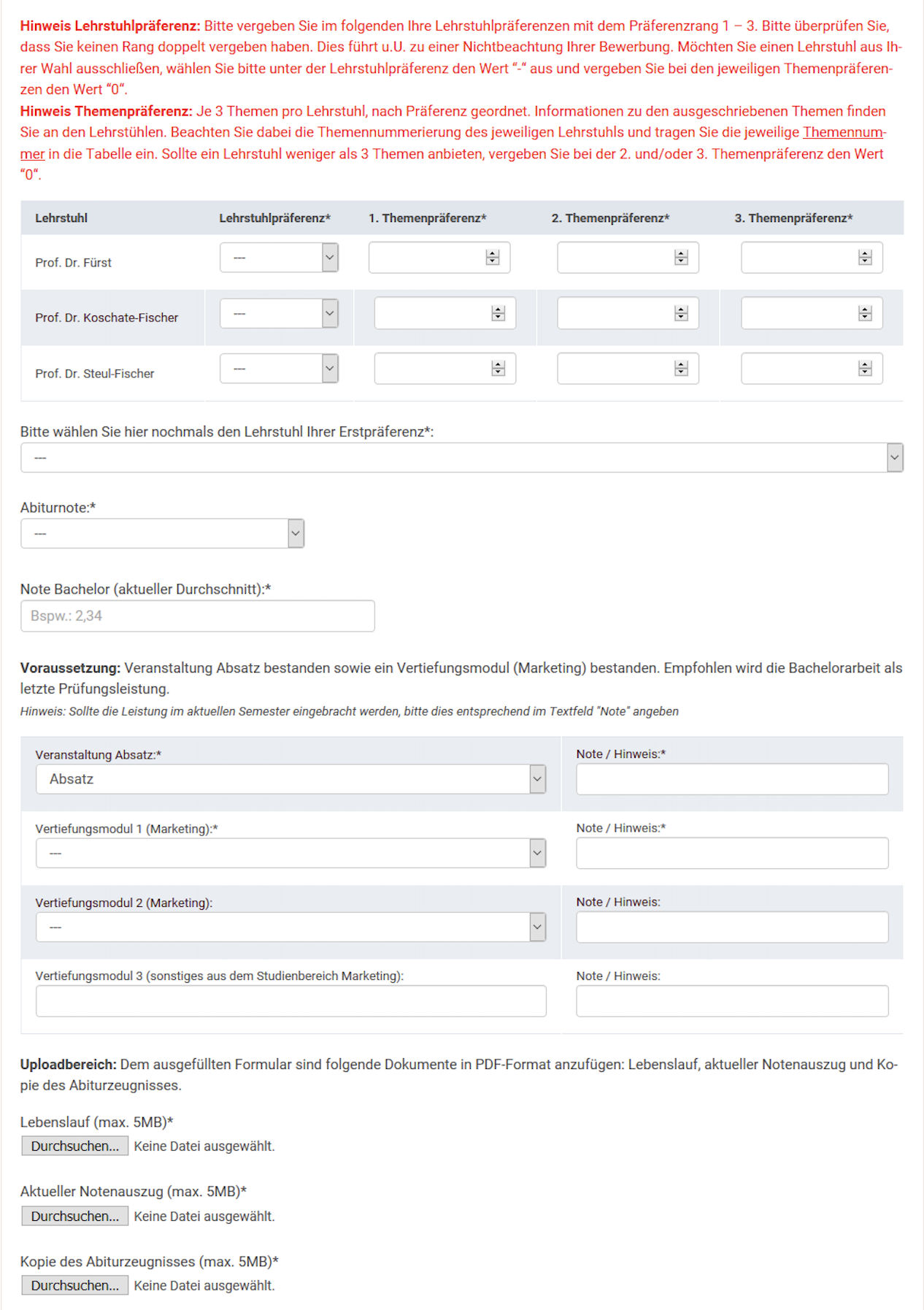 Vorschau Formular Bachelorarbeit